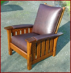 Gustav Stickley Style Medium Sized Custom Morris Chair with Padded Leather Arms